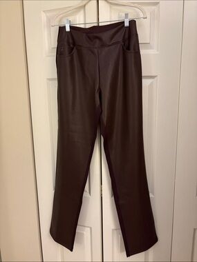 Belle by Kim Gravel Chocolate Brown Faux-Leather Straight-Leg Pants